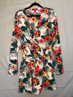 187. GUESS Floral Tropical Wrap Dress with pant in White, Green & Red